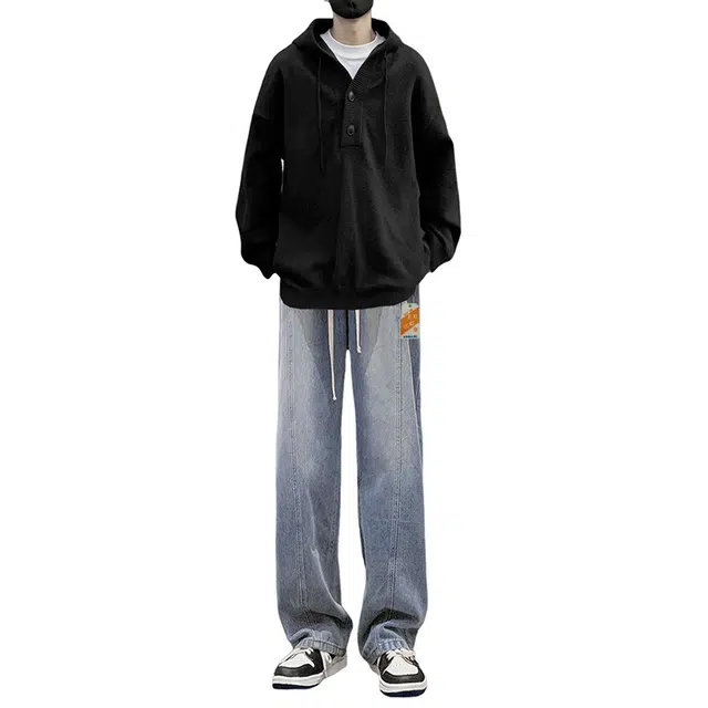 北欧攻略 秋冬季加厚慵懒风软糯舒适保暖套头针织毛衣宽松大码胖人痞帅懒人免搭一套搭配学生直筒牛仔裤休闲运动套装 男女同款