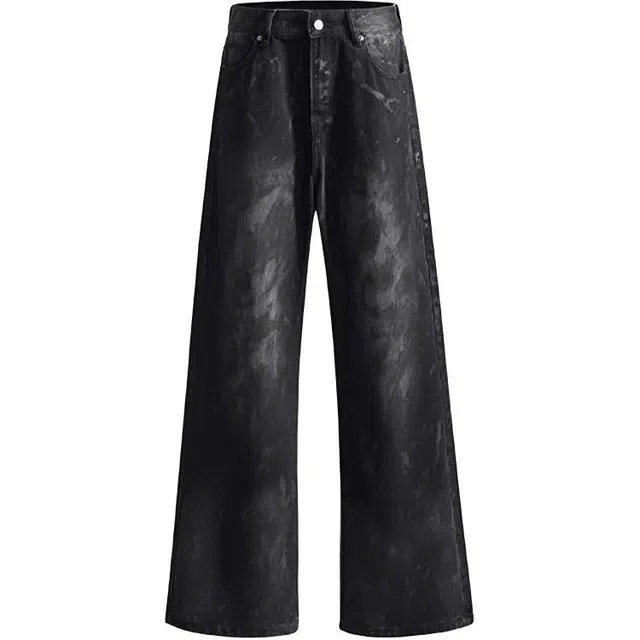 拾个壹先生 美式复古高街小众做旧泼墨设计感痞帅无性别主义穿搭亲肤柔软时尚个性舒适休闲百搭潮流高级感水洗宽松直筒垂感裤牛仔裤 男女同款