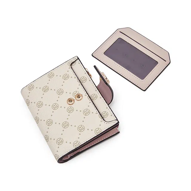 老人头 时尚满印小众设计高级感卡包多功能通勤钱夹 合成革 钱包 常规 女款 粉色