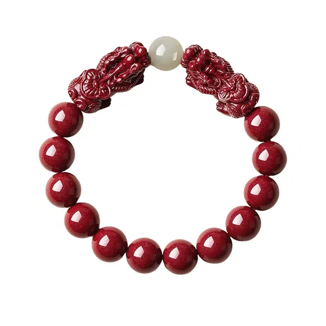子婳 本命年招财转运珠小众设计高级双貔貅复古国风简约优雅好运手饰 朱砂 手串 男女同款情侣款