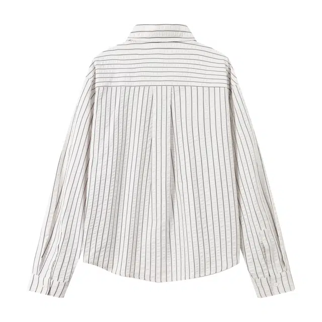 江南先生 城市接力赛 美式复古泡泡肌理条纹运动风校园秋情侣休闲上衣长袖衬衫 男女同款