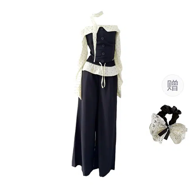 涂诗菲 韩式辣妹纯欲高级感气质通勤设计感显瘦时尚慵懒风百搭长裤休闲套装 女款