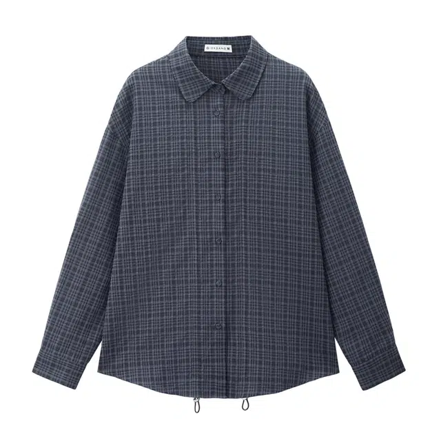 佐丹奴 宽松可抽褶门筒美式学院风格纹衬衣长袖衬衫 女款