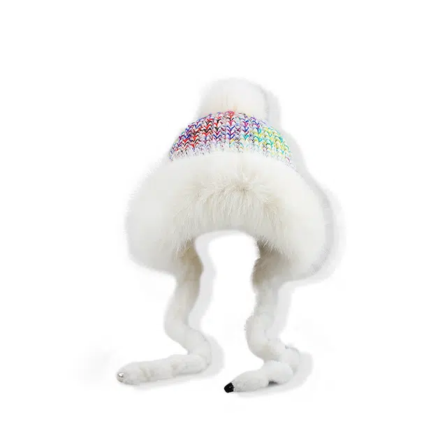 【甜美时尚外戴通勤】 攸委 仿水貂毛绒护耳帽子女冬季加厚保暖加绒骑车防寒辫子针织帽 涤纶 百搭舒适柔软绒线帽雷锋帽潮 女款