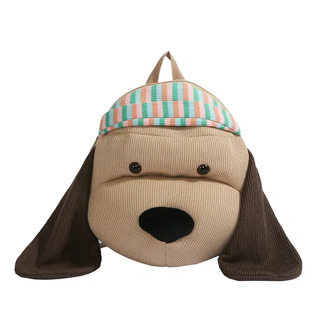 單倉 可爱搞怪小狗玩偶设计背包旅行日常通勤百搭学院风 布 双肩包 女款 卡其色