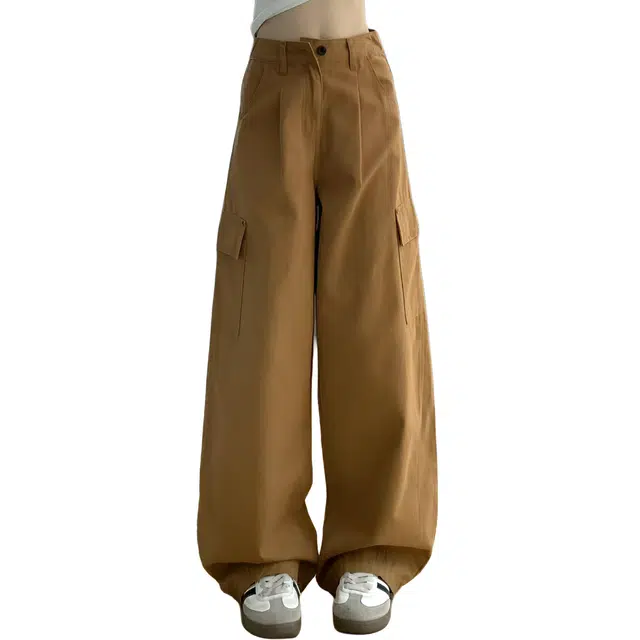 如续 美式复古设计感辣妹弯刀裤百搭显瘦多口袋阔腿工装风休闲裤 女款