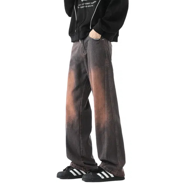 敦煌博物馆 美式高街基础款复古中腰废土风水洗做旧显高显瘦纯色舒适休闲宽松户外通勤百搭经典直筒垂感牛仔裤 男女同款