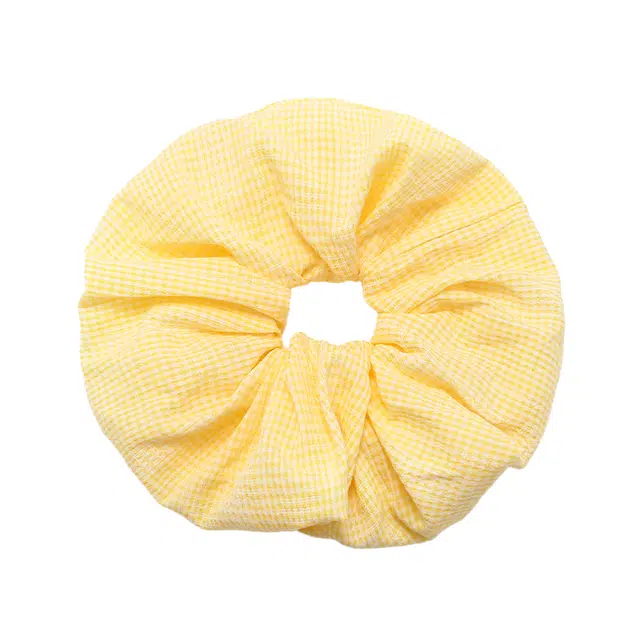如花梦 黄色系格纹缎面 布艺 发圈 女款