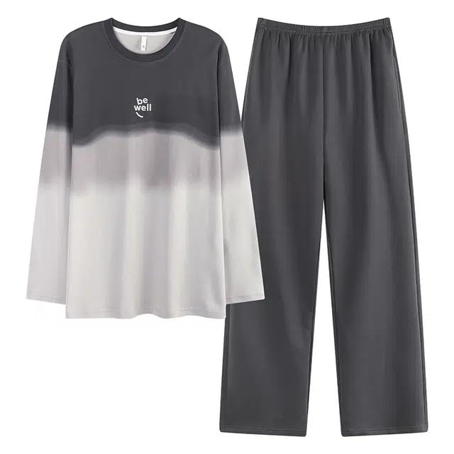 俏霓桐 简约时尚字母圆领亲肤休闲舒适百搭长袖长裤家居服可外穿睡衣套装 男款