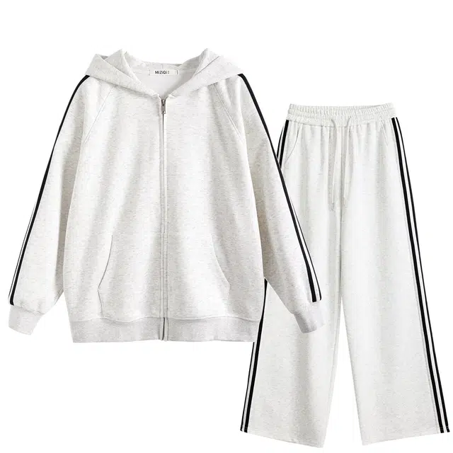 米子旗 连帽学院风运动休闲套装宽松高级感开衫拉链外套卫衣 女款