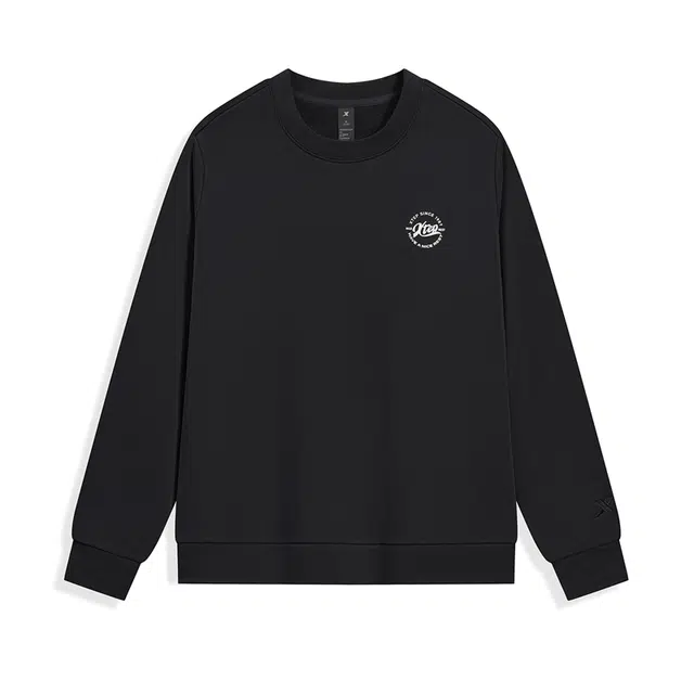 特步 加绒保暖纯色运动百搭简约套头卫衣 女款 正黑色