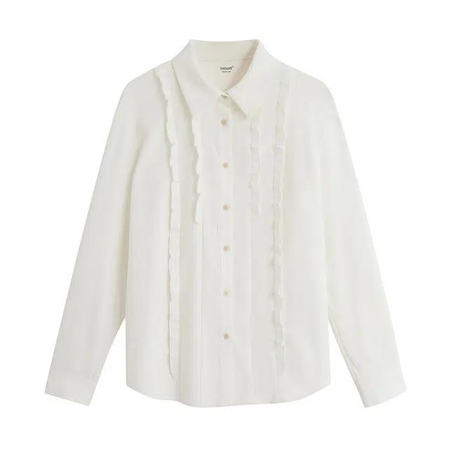 茵曼 法式木耳边磨毛保暖宽松长袖衬衫 女款