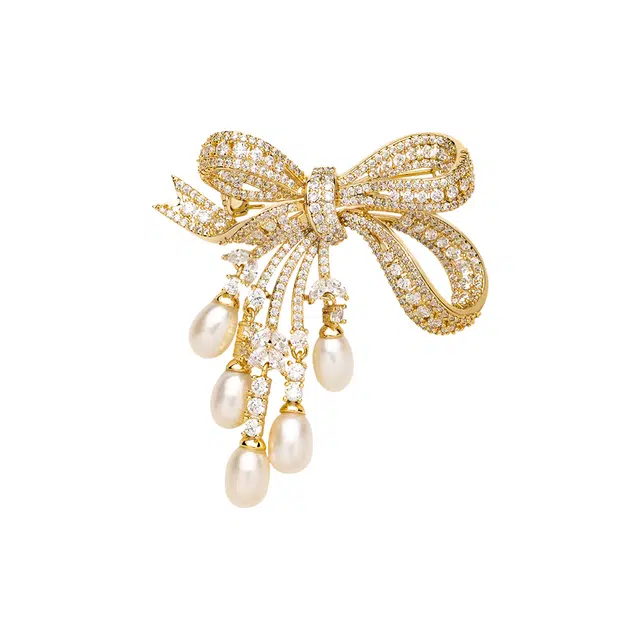 暖瞳 流光映雪胸花流苏高级感优雅蝴蝶结别针#好运 铜 胸针 女款