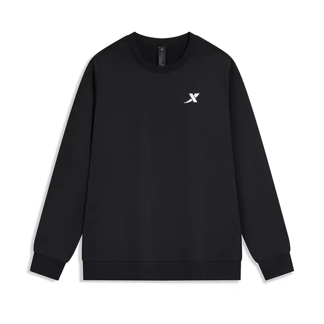 特步 加绒保暖圆领简约纯色舒适柔软百搭卫衣 男款 正黑色