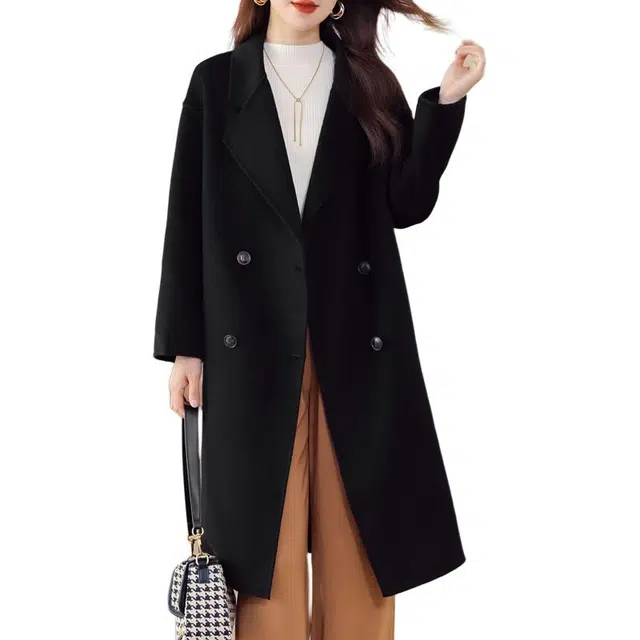 思蓓儿 高级感小个子毛呢外套双排扣中长款茧型大衣 女款