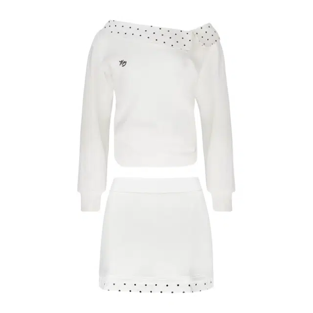 望莱仕 甜美温柔早秋两件套女撞色斜肩波点长袖上衣+高腰显瘦半裙一整套裙装套装 女款