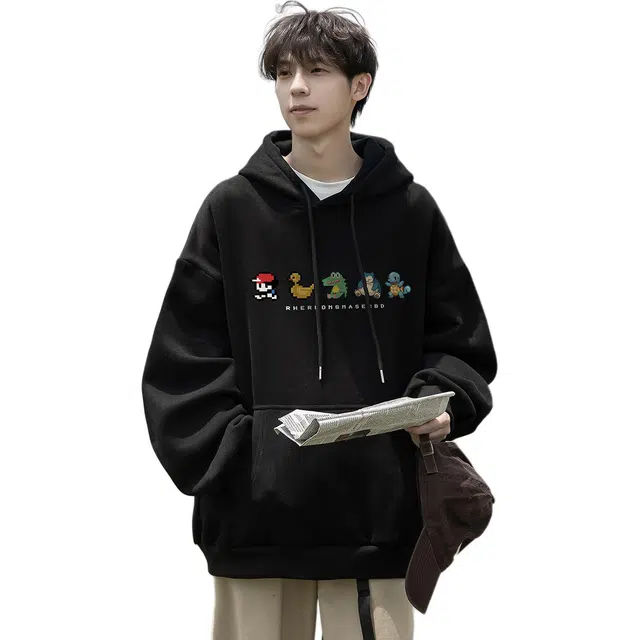 冈哉 美式宽松百搭痞帅卡通个性潮流潮牌时尚慵懒感学院风日常通勤柔软舒适亲肤上衣卫衣 男女同款