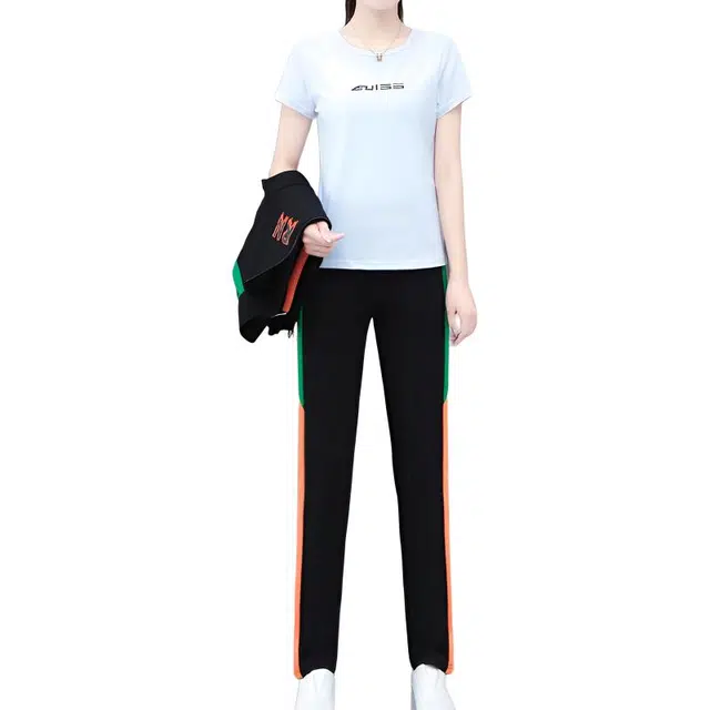 左岸 时尚简约女士百搭三件套上衣外套长裤舒适柔软宽松透气修身显瘦显高亲肤遮肉日常通勤休闲套装 女款