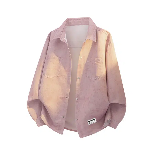 巴塞罗那足球俱乐部 复古扎染工装大码衬衣外套春秋季宽松休闲百搭潮牌无性别主义穿搭长袖衬衫 男女同款