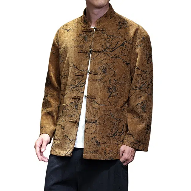 加荣 新中式夹克男装中国风复古灯芯绒外衣男秋季男士唐装改良汉服潮流痞帅上衣立领暗纹设计居士服男生宽松帅气休闲男外套 男女同款