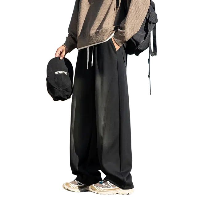 童先森 运动卫裤男春秋季美式复古阔腿裤子青少年学生垂感针织弯刀休闲裤 男款