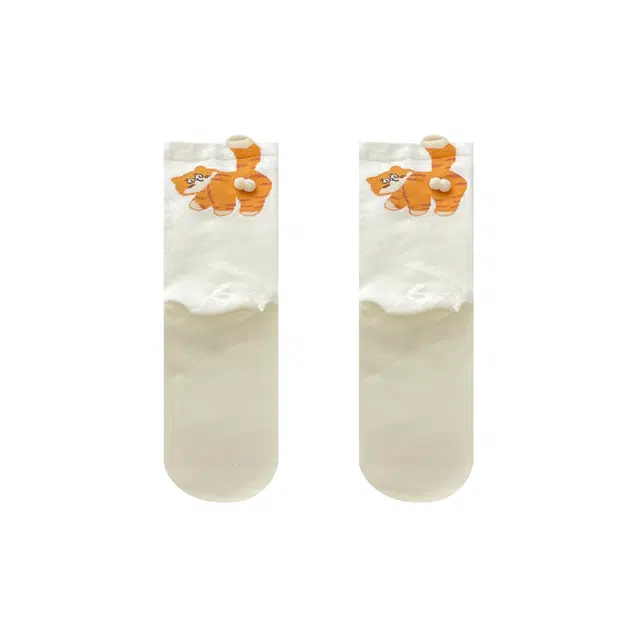 潇潇玲珑阁 可爱猫咪蛋蛋袜子春秋季纯棉搞怪立体卡通个性百搭中筒袜 女款 组合装