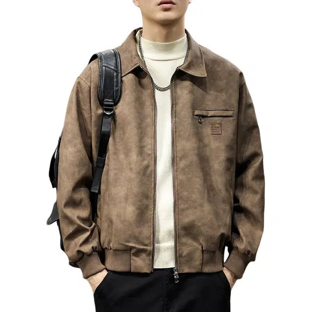 前进牛 秋季美式休闲经典复古潮牌美拉德翻领酷飒风百搭宽松做旧飞行员皮衣 男款