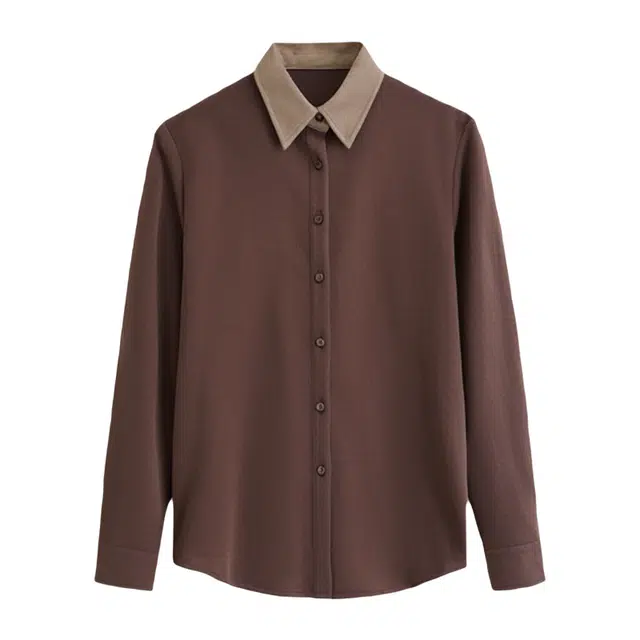 潞优野 简约松弛百搭撞色保暖含羊毛绒感拼接衬衫 女款