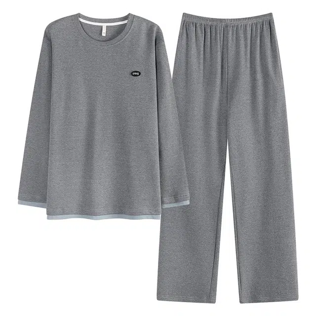 俏霓桐 时尚拼色纯棉亲肤圆领简约休闲舒适柔软长袖长裤家居服可外穿睡衣套装 男款