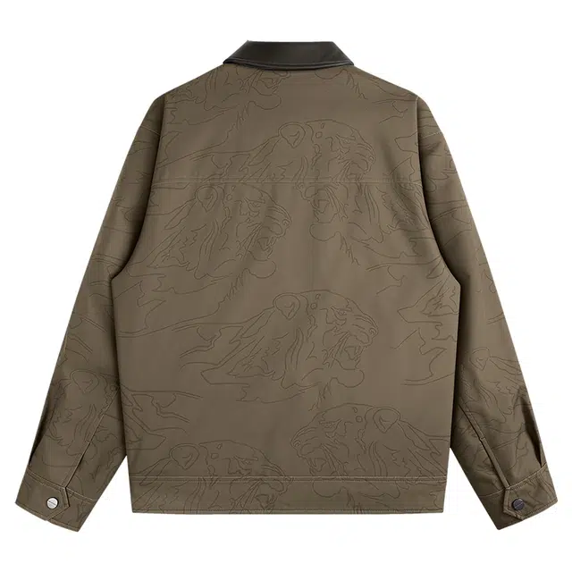 与狼共舞 美式复古巴恩风轻奢高级感潮流时尚暗纹印花高街风通勤休闲百搭抗皱防风保暖夹棉工装翻领夹克外套 男款