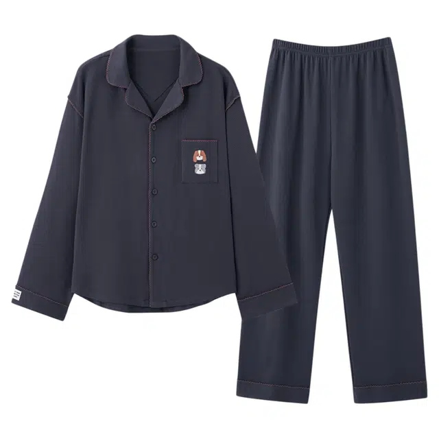 潞优野 简约舒适可爱卡通柔软棉秋休闲家居服春秋款睡衣套装 男款