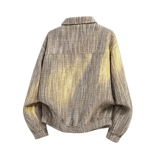 吾皇猫 潮牌复古老钱风粗针提花抗皱廓形设计加厚保暖宽松翻领拉链百搭时尚痞帅休闲户外日常通勤飞行员夹克 男女同款