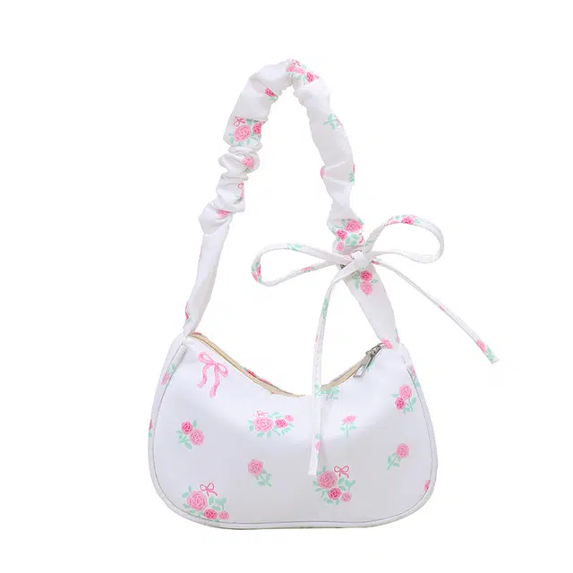 度森袋鼠 温柔便携式百搭可爱草莓 尼龙 单肩包 女款 白色/黑色