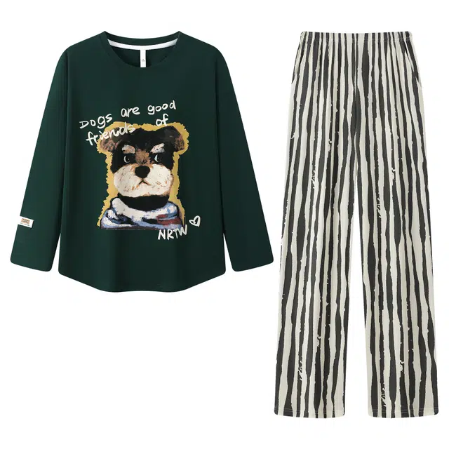 宫蝶 纯棉长袖卡通家居服宽松休闲可外穿睡衣套装 女款