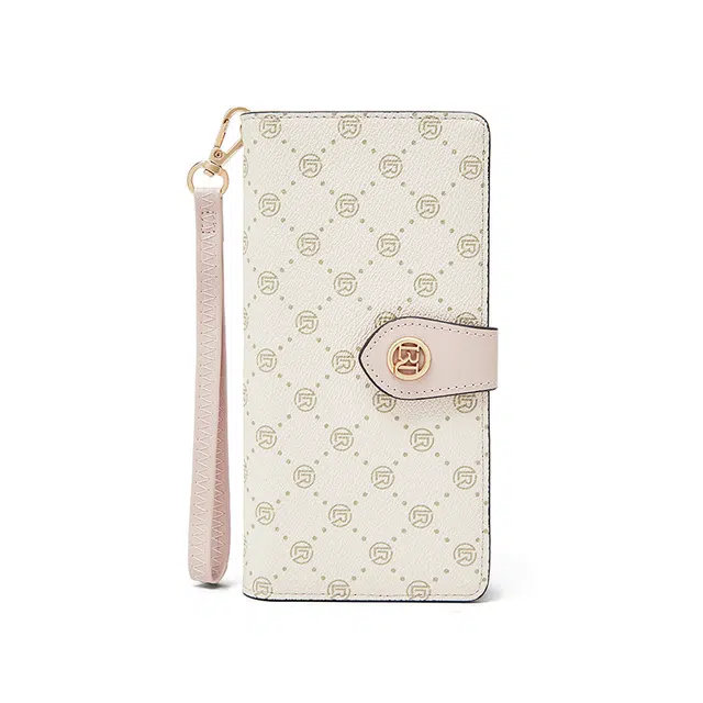 老人头 小众复古满印长款多功能多卡位通勤休闲百搭票夹 合成革 钱包 女款 粉色