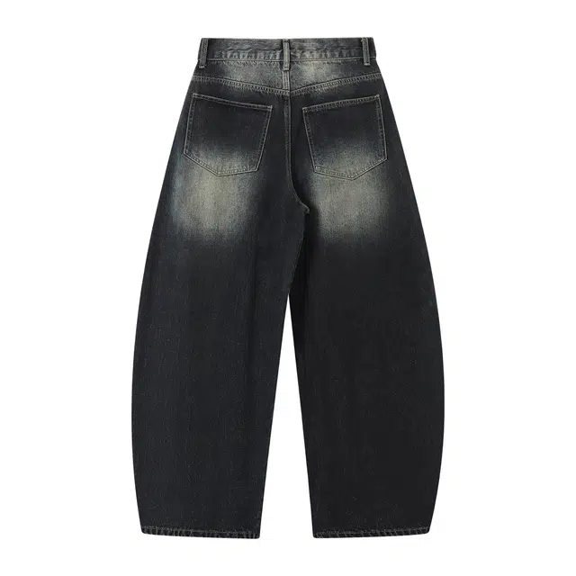 江南先生 城市接力赛 美式复古重磅做旧水洗弯刀裤秋季休闲宽松舒适显瘦百搭垂感牛仔裤 男女同款