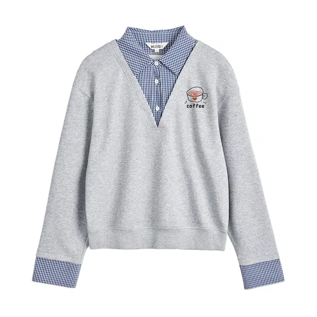 米子旗 宽松拼接秋季条纹常规长袖通勤套头卫衣 女款