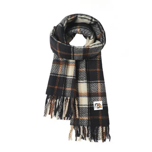 吾皇猫 格子出行保暖加厚韩版高级感百搭 聚酯纤维 绒线围巾 男女同款情侣款