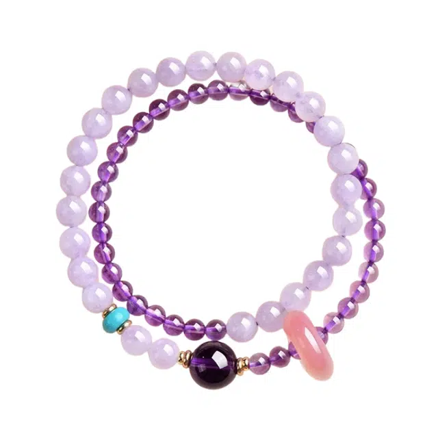 子婳 紫气东来诸事顺利招桃花转运珠小众精致双圈叠戴平安扣跑环高级感手饰#好运 紫水晶 手串 女款