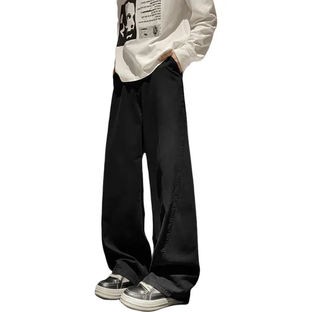 马员外 美式复古高级百搭时尚简约宽松直筒休闲裤 男款