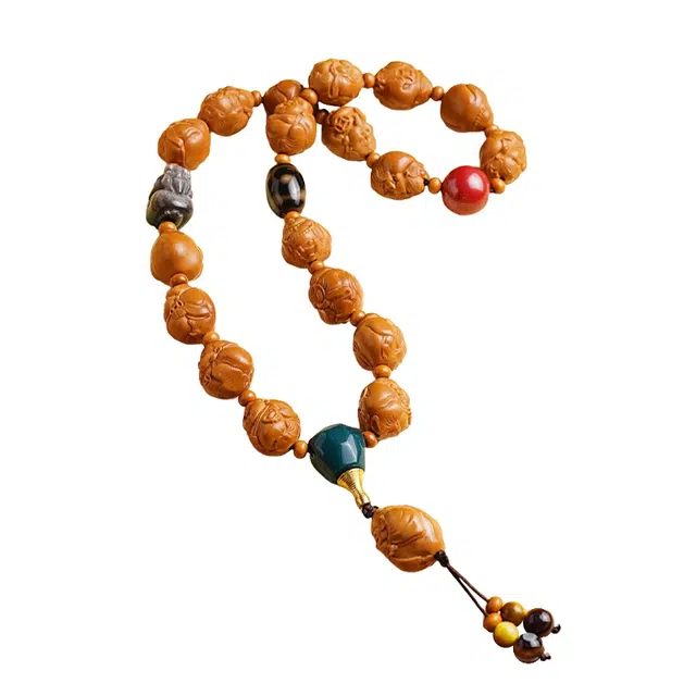 宣华意 【精品级】十八籽原籽高油雕刻财弥佛念珠配饰藏式天珠招财貔貅 高档品质 文玩手持#好运 橄榄核 手串 男女同款情侣款