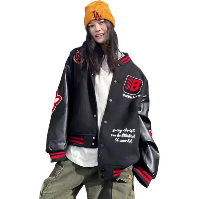 敲模女孩 甜酷风棒球服外套情侣装夹克 男女同款