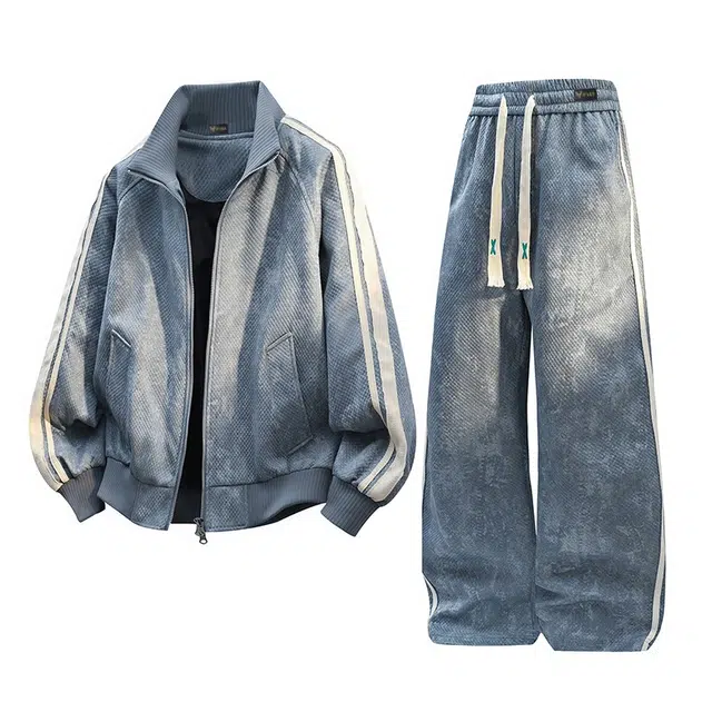 洋气先生 美式潮牌复古高街痞帅设计舒适宽松百搭上衣帅气潮流显瘦简约基础款时尚户外通勤长裤子休闲运动套装 男女同款