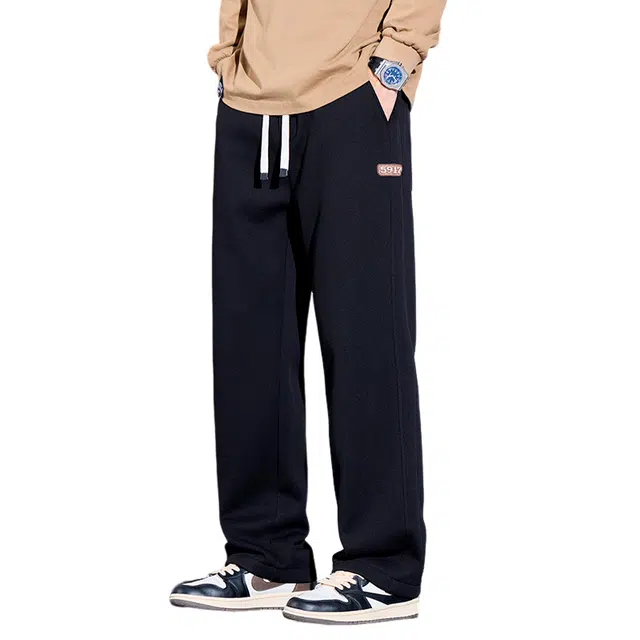 赛瀚 潮牌阔腿休闲裤男款垂感松紧腰带秋季厚款百搭舒适亲肤男装长裤宽松显瘦显高青少年工装高街时尚潮流通勤外穿运动卫裤 男女同款