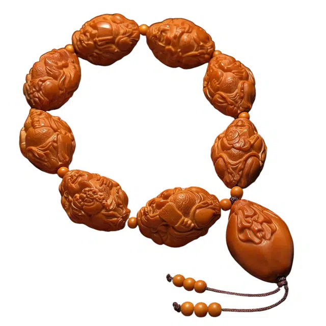 仙园韵 八宝财神新中式国潮财运亨通复古文玩转运招财纳福#好运 橄榄核 手串 男款