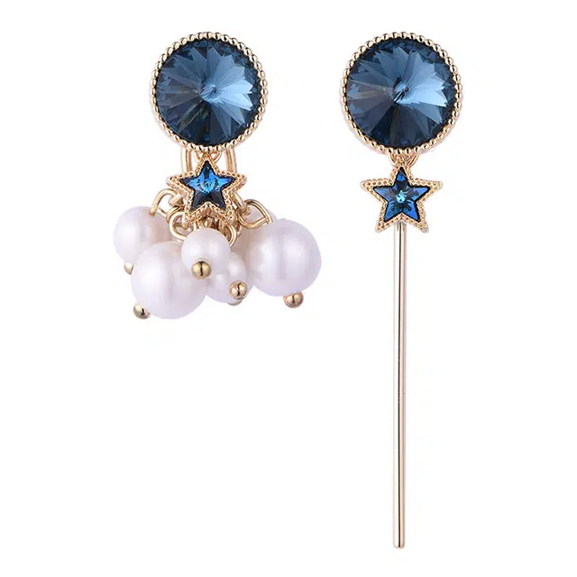 兰盈 不对称星星水晶轻奢小众耳饰品#好运 人造珍珠 耳环 女款