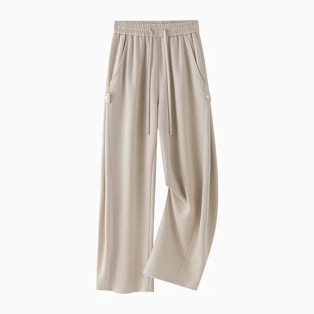 马员外 美式高街纯色简约系带慵懒感长裤基础款宽松垂感阔腿拖地舒适百搭休闲裤 男女同款