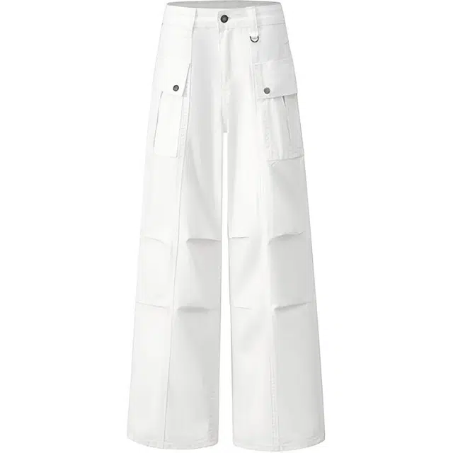 拾个壹先生 美式复古高街小众痞帅宽松直筒工装裤无性别主义穿搭亲肤柔软时尚个性百搭设计感水洗做旧多口袋坠感长裤牛仔裤 男女同款