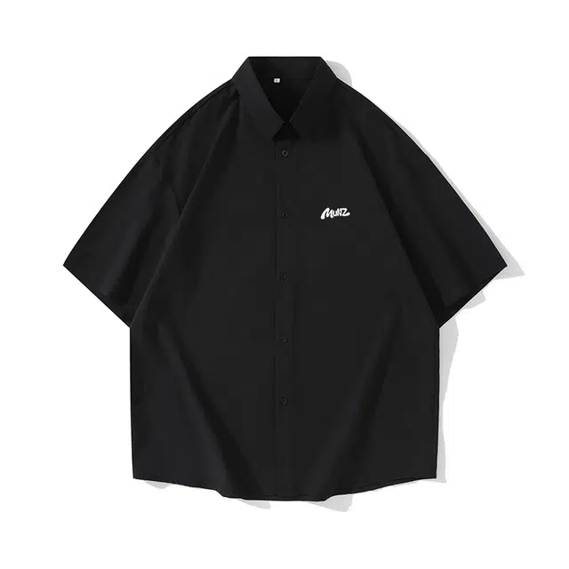 星际者 基础款海滨沙滩纯色纽扣翻领打底商务出行通勤休闲内衬短袖衬衫 男女同款