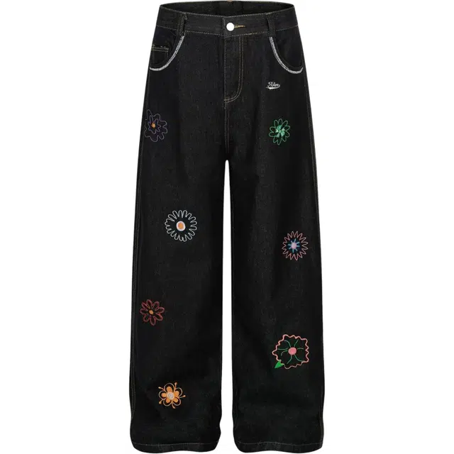 爱肯  美式复古学院风字母刺绣设计拼接趣味花卉高级感显瘦直筒宽松阔腿日系高腰梨形百搭简约水洗做旧休闲长裤潮牌牛仔裤 男女同款
